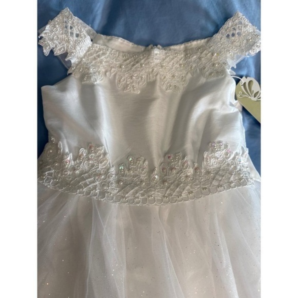Richie House White Lace Pearl Glitter Tulle Flower Girl Dress Kids Size 2/3 NEW